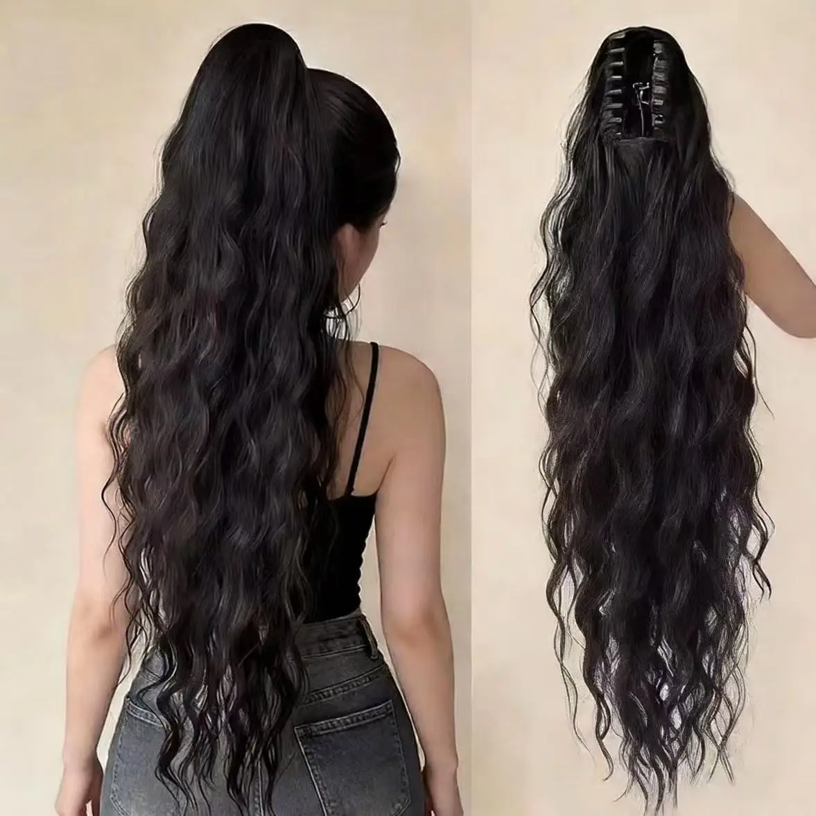 24Inch Long Curly Wave Claw Clip On Ponytail Hair Extensions Synthetic Fake Pony Tail Hair Piece For Women