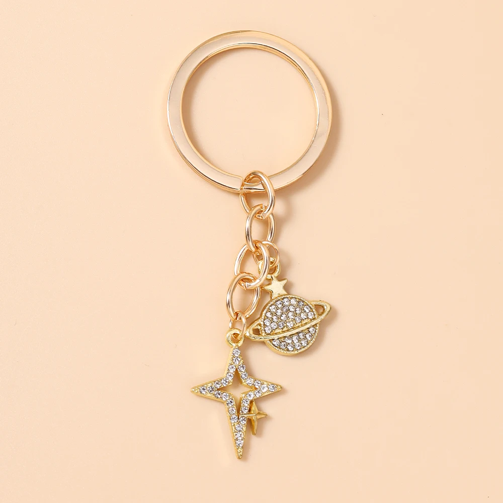 Aihua Zierlicher Strass-Stern-Schlüsselanhänger Kristall-Eiffelturm-Schlüsselring-Anhänger für Damen Mädchen Handtaschen-Deko Charms DIY Schmuck – Detail 8