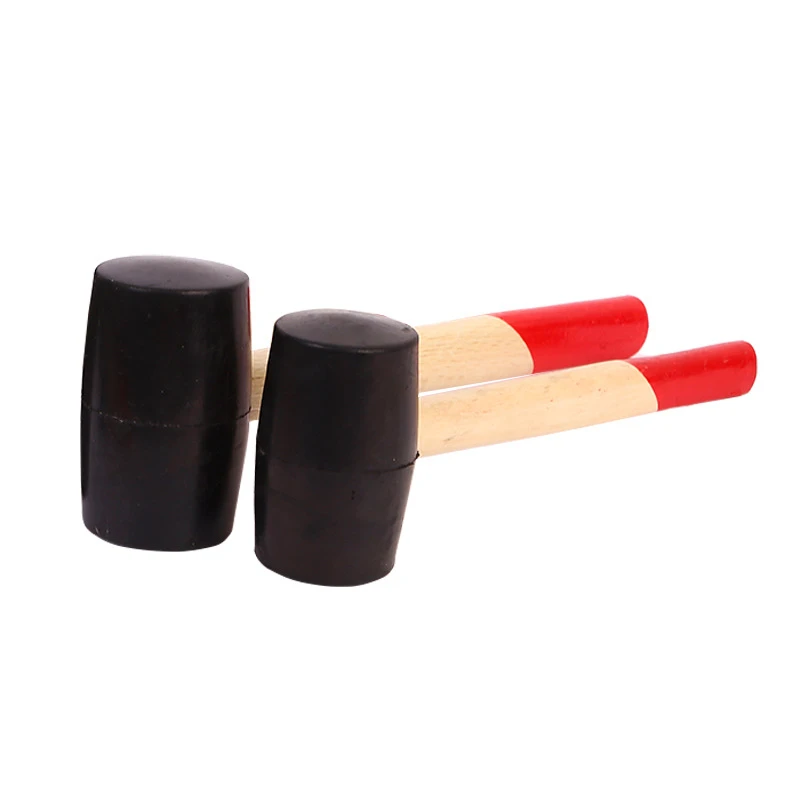 Heavy-Duty Black Rubber Mallet with Solid Wood Handle, Soft Shock-Absorbent Hammer for Tiles, Flooring, Shelf Installation & DIY