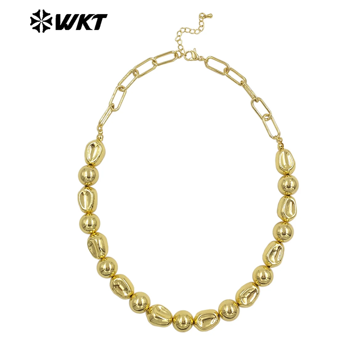 WT-JFN30 Women Autumn&Winter Sweater Fine Accessories Classic Yellow Brass 18K Gold Beads Chain Necklace Sense Of Design