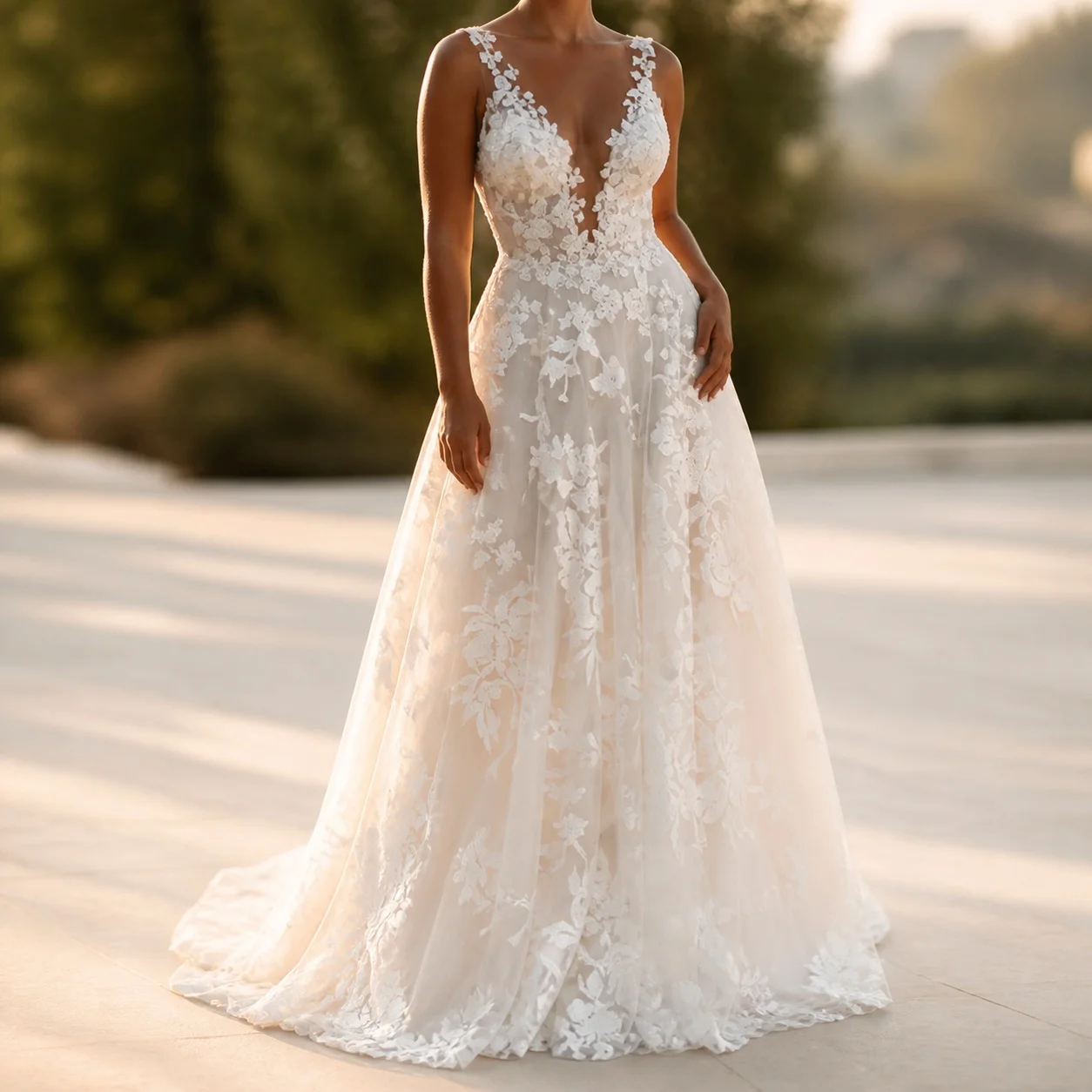 Women's Elegant Princess V Neck Long Lace Sleeveless Straight Fit Dress for Wedding Guest Party Wedding Party Guest Wedding