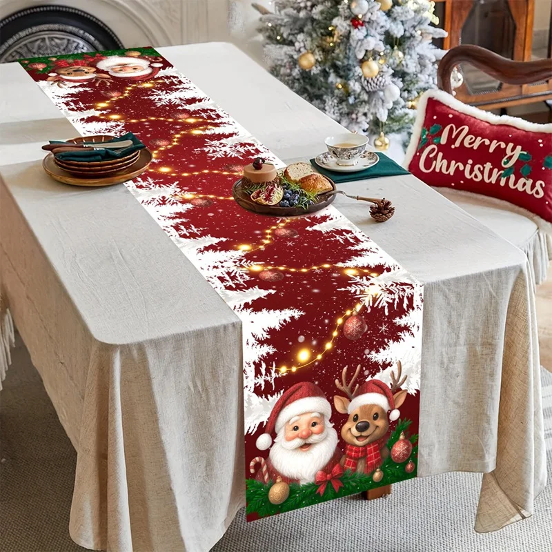 عيد ميلاد سعيد سانتا كلوز الجدول عداء زينة عيد الميلاد للمنزل 2025 الشتاء عطلة المطبخ طاولة طعام ديكور هدايا نافيداد