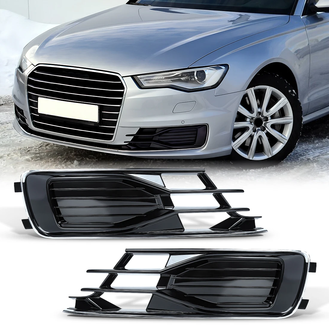 

Решетка противотуманной фары для Audi A6 C7 2016 2017 2018, крышка переднего бампера, противотуманная фара, украшение рамки, хромированная отделка 4G0807647 4G0807648