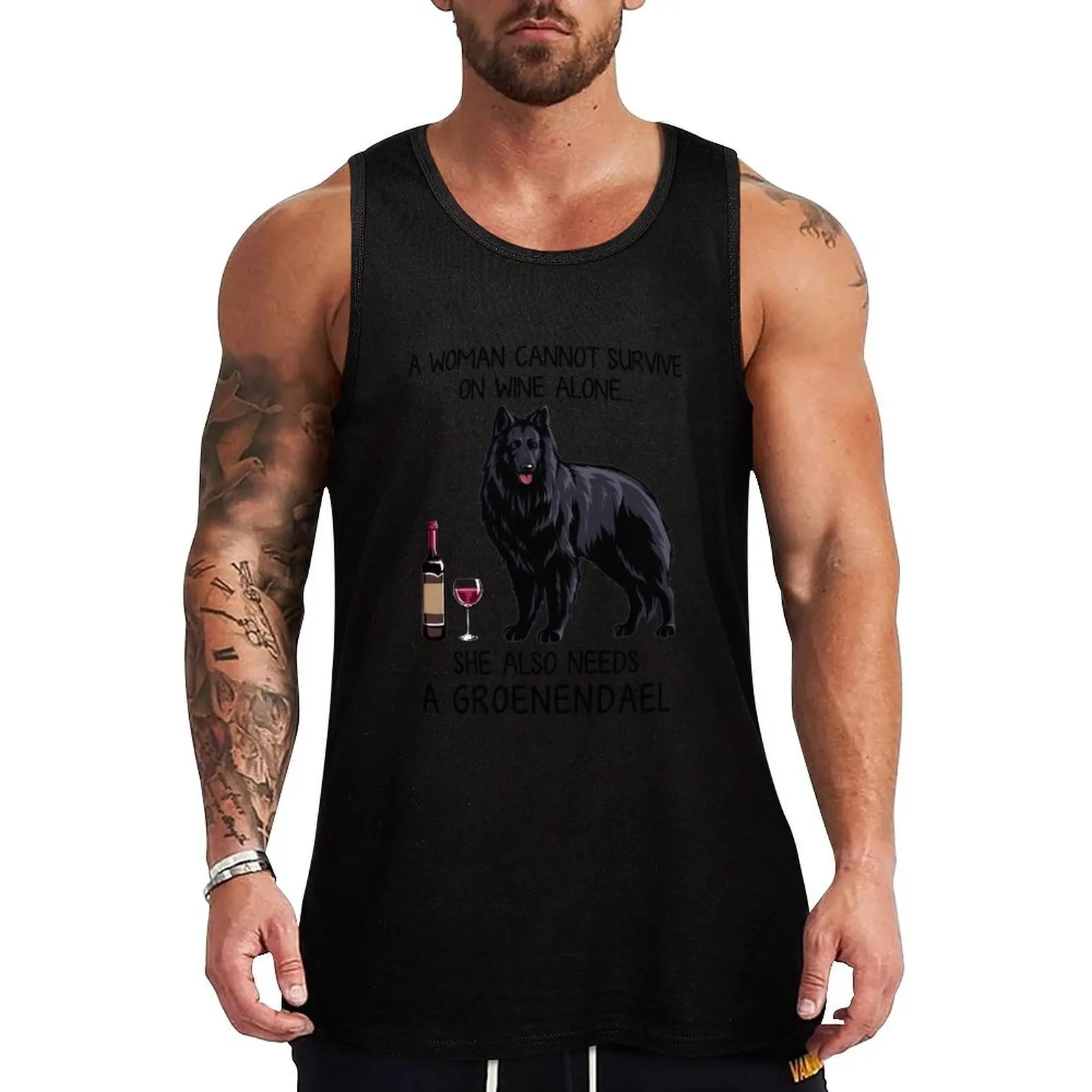 

Groenendael dog and wine Funny gift for dog mom Tank Top gym men vest men gym for men