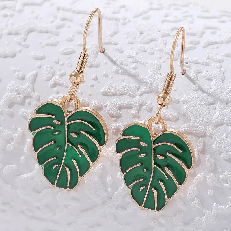 Boho Green Palm Leaf Dangle Earrings For Women Bohemia Gold Plated Fresh Monstera Leaves Statement Earring Western Jewelry Gifts