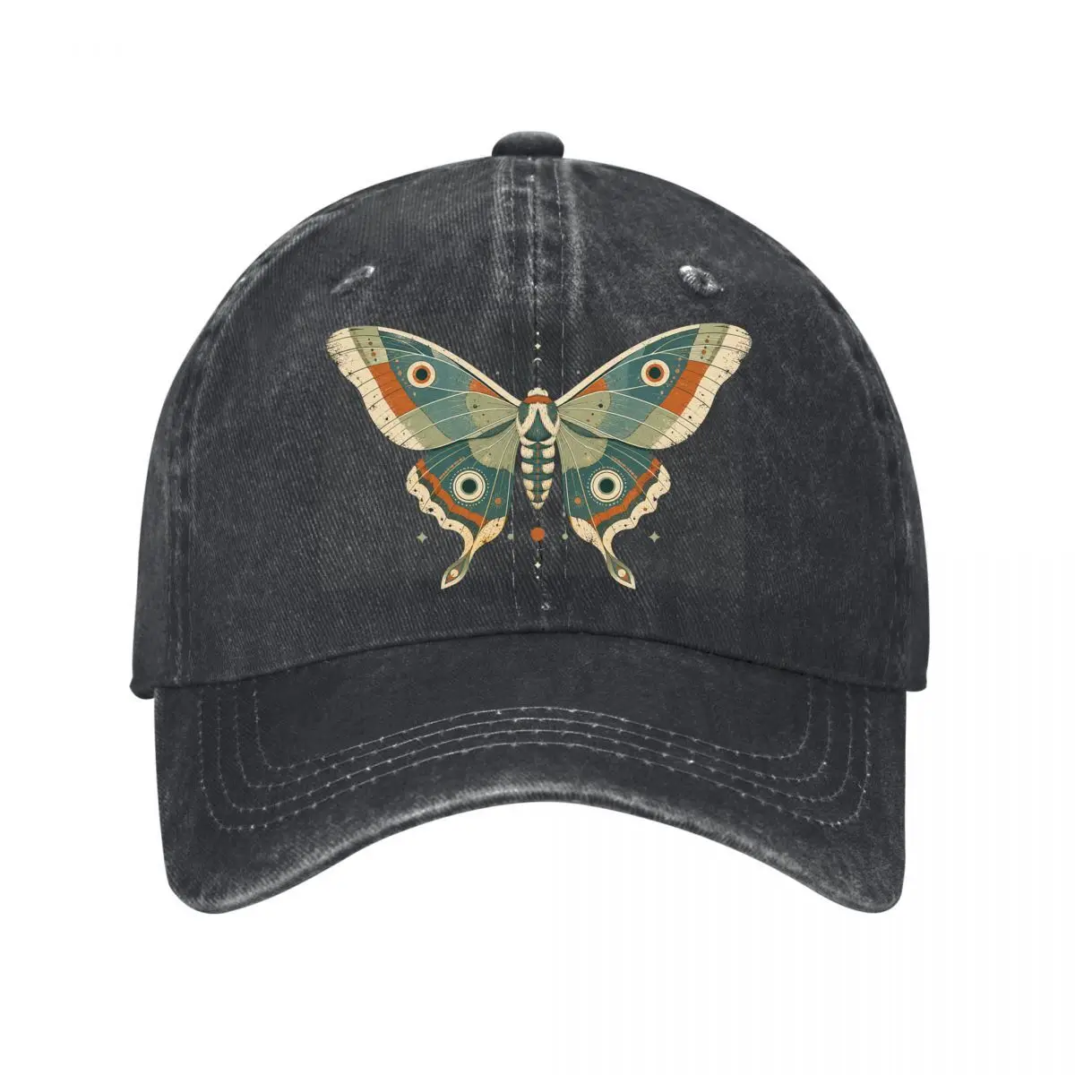 Vintage Lunar Moth Botanical Emblem Washed Baseball Cap Hip Hop Sun Hats