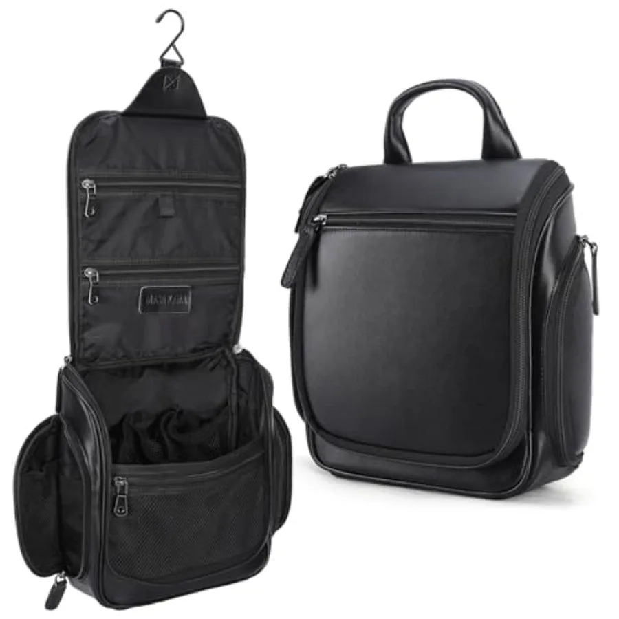

Leather Hanging Travel Toiletry Bag for Men Portable Expandable Camping Cosmetics Makeup Toiletries Organizer Waterproof Bathro