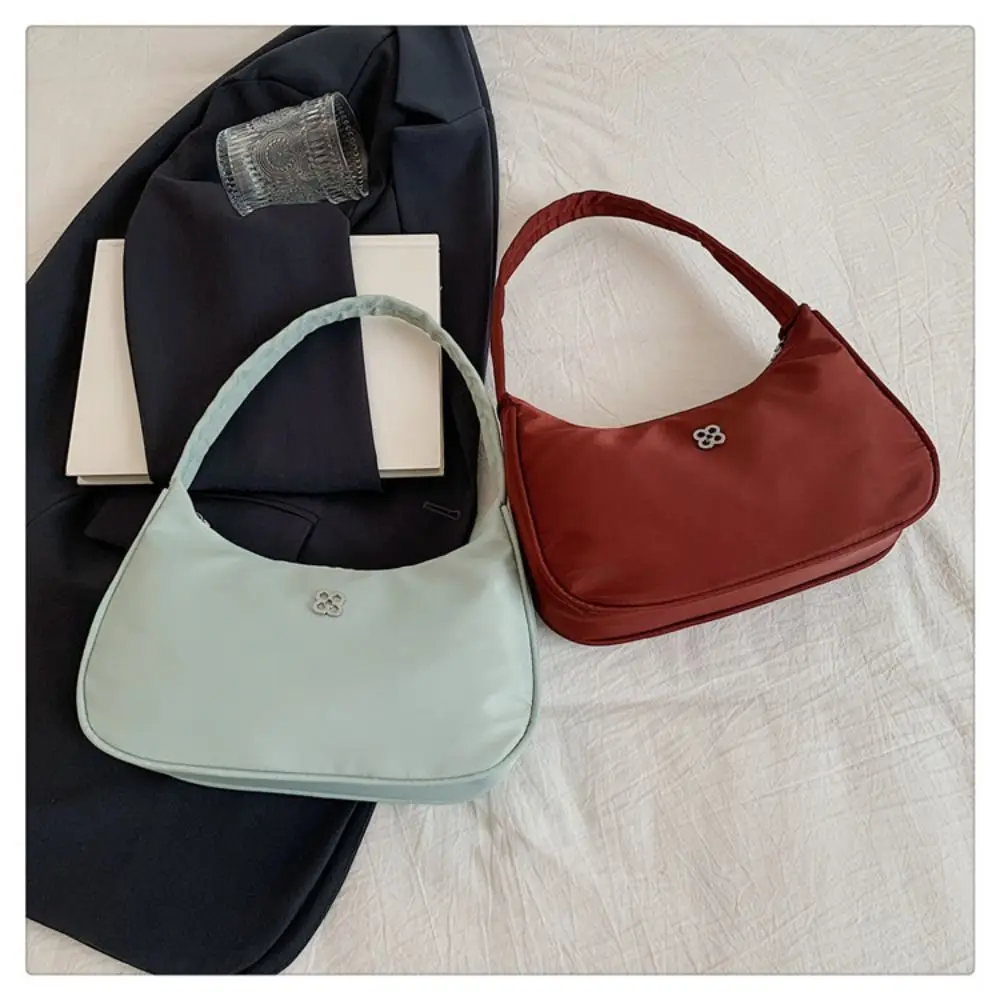 Fashion Nylon Women Underarm Bag Large Capacity Handbag Shoulder Bag Solid Color Travel Purse Hobos Bag