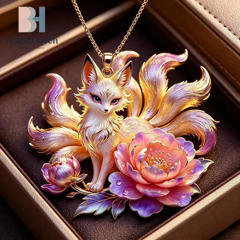 New Chinese Mythology Nine-tailed Fox Enamel Pendant Necklace For Women Friends Trendy Exquisite Daily Wear Jewelry Gifts B.H