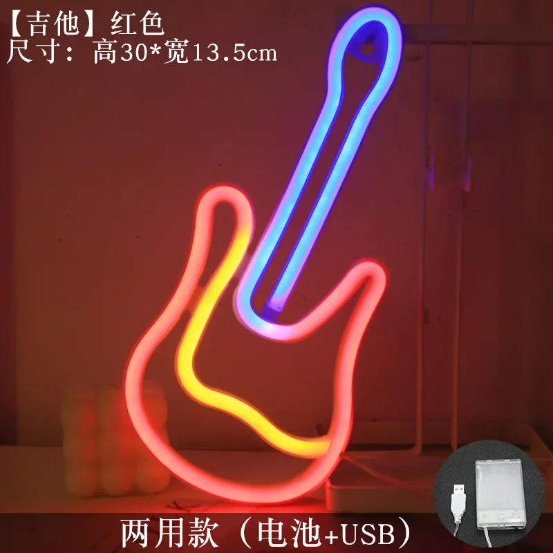 3D Neon Guitar Light LED Light Sign Decor Light Art Neon Home Decoration House Rock Bar Pub Hotel Beach Party Usb battery Lamp