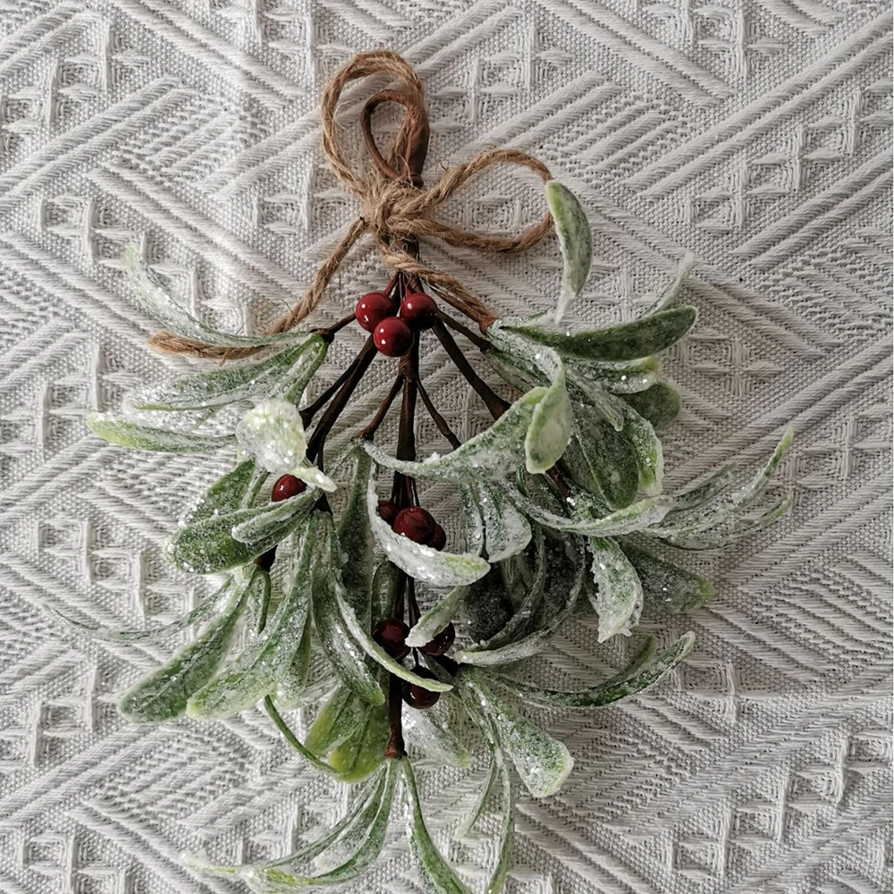 23cm Christmas Artificial Mistletoe Hanging Decoration with Berries Green Plastic Faux Mistletoe Plant for Holiday Decor - Image 6