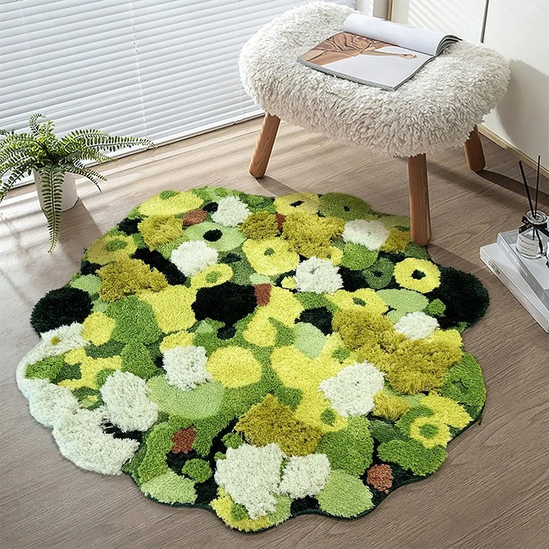 Living Room Carpet Soft, Comfortable Fluffy Faux Cashmere Floor Mat Modern Style Green Moss Shaped Rug Home Decoration Carpets