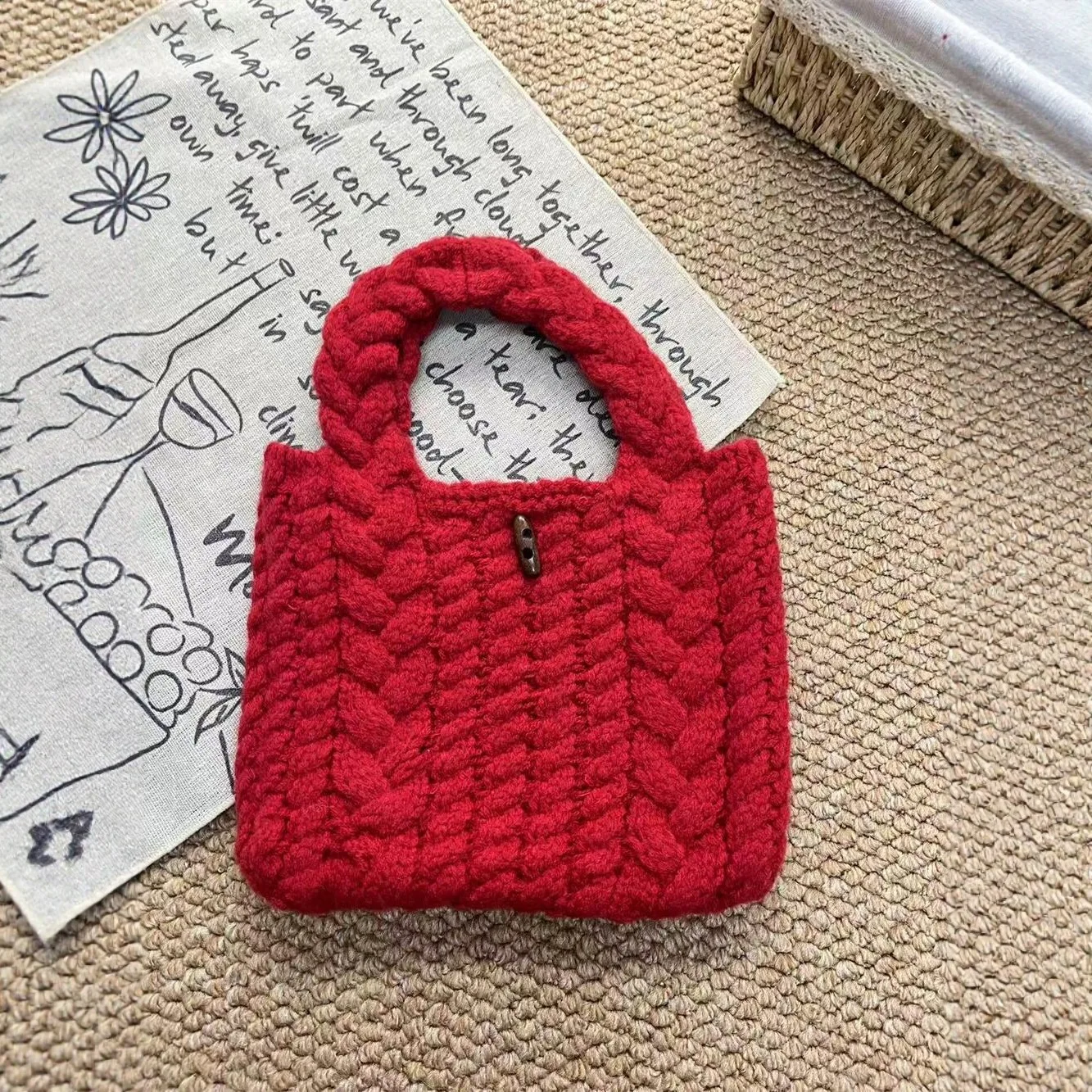 

Женская ручная сумка, корейская однотонная вязаная сумка для девочек, осенне-зимняя новая коллекция, новая маленькая квадратная вязаная сумка