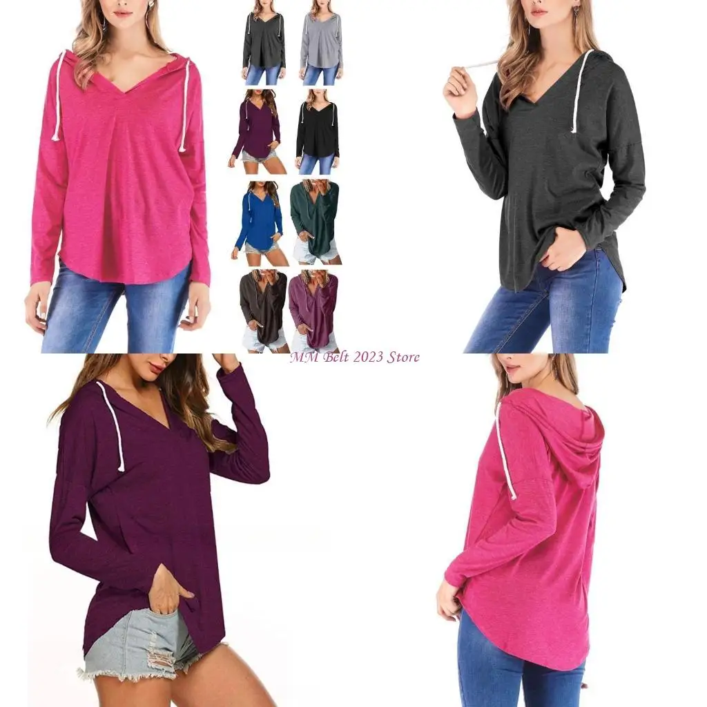 

49ME свободные толстовки для женщин, пуловеры с капюшоном и длинным рукавом с V-образным вырезом и завязками