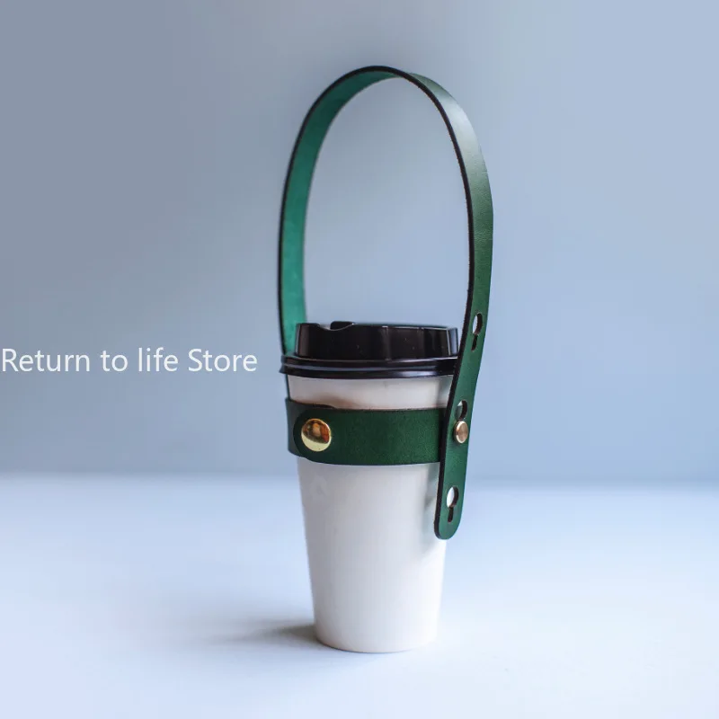 حامل كوب القهوة من جلد البولي يوريثان الأصلي مع مقبض حامل عازل للحرارة محمول للسفر والتخييم وكوب الشاي الفقاعي #2