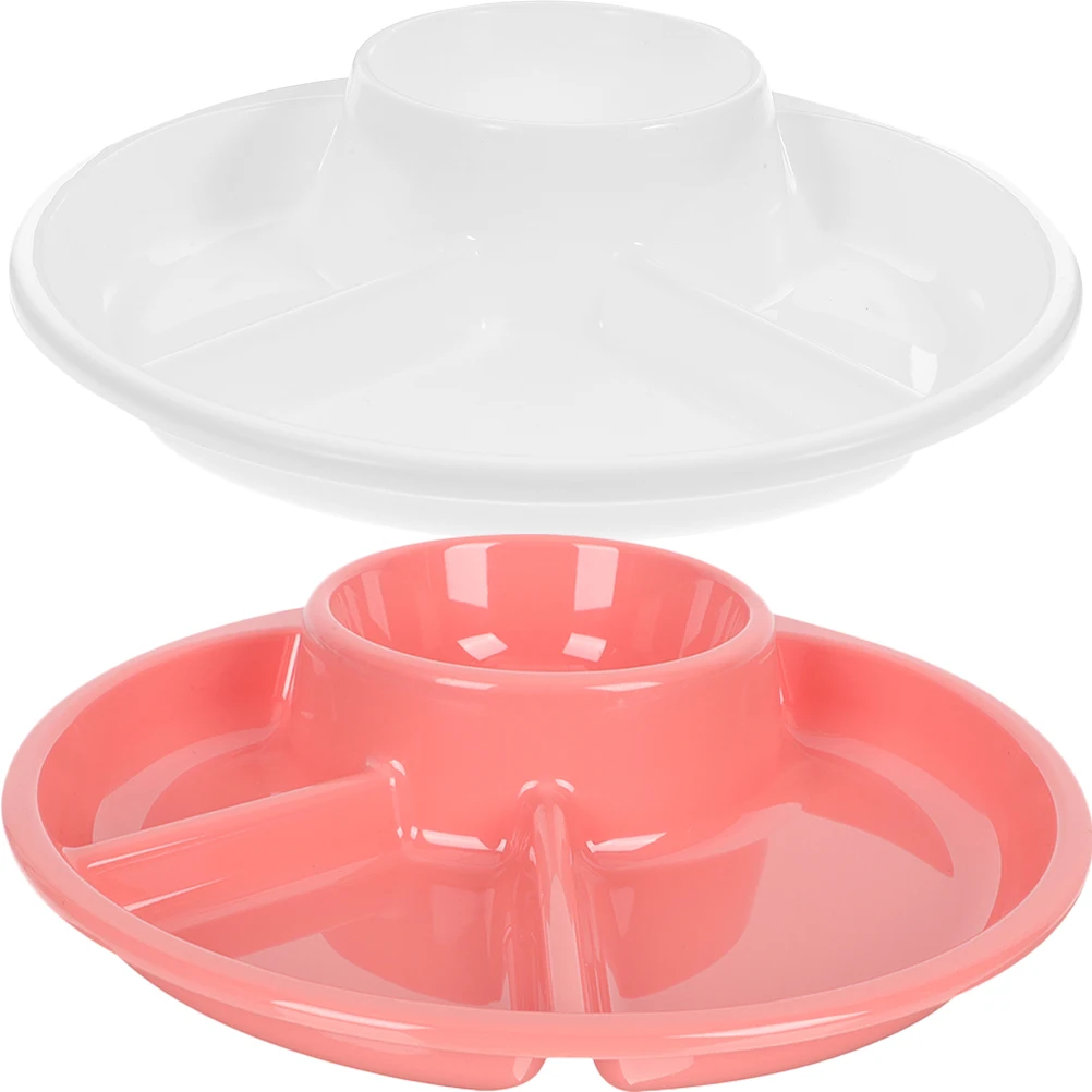 

2 Pcs Divided Plate Set Plastic Compartment Plates Deep Divider Food Serving Snack Dinner Children Adult Salad Noodle