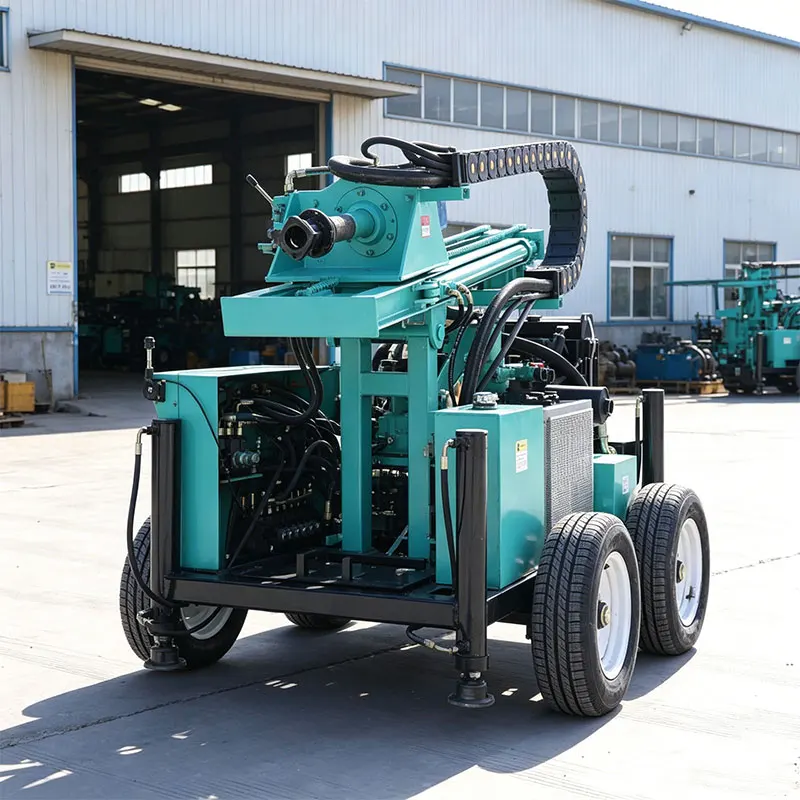 Self Mobile Wheel 200M Deep Well Boring Machine Diesel Engine Hydraulic Stabilizer Automatic Balance Water Well Drilling Rig