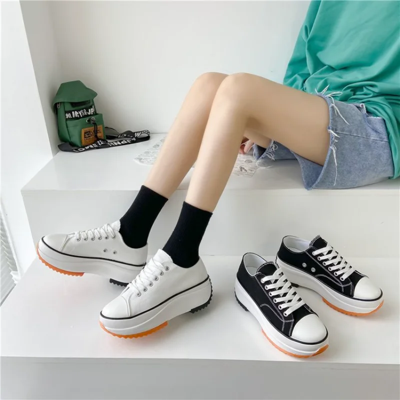 

Women Canvas Shoes Platform Sneakers Classic Solid Lace-up Sneakers Outdoor Walking Shoe Vulcanized Shoes Tenis Zapatos De Mujer