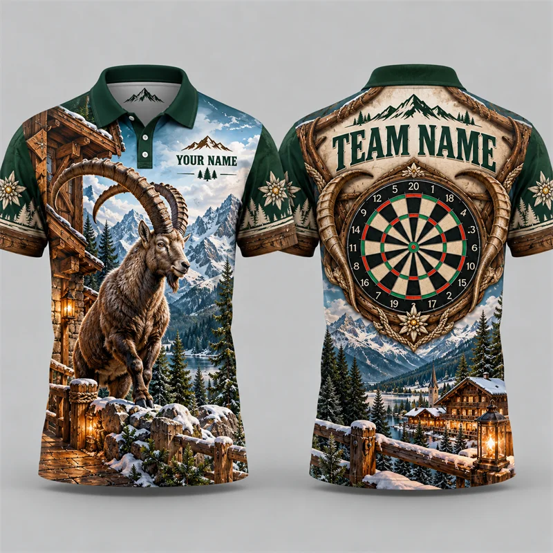 Custom Darts Polo for Men Personalized Team Name Sugar Skull Pirate Goat Gorilla Flamingo Print Short Sleeve Tournament Jersey