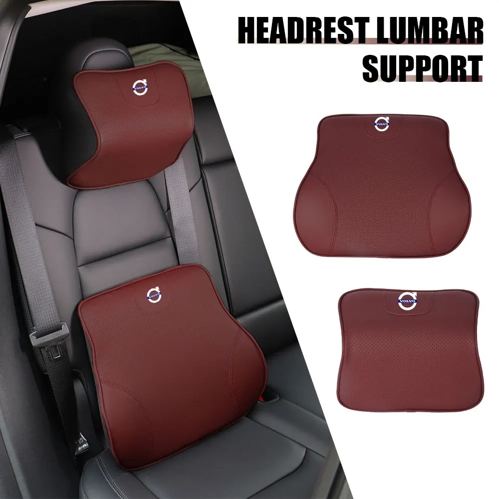 

Car Seat Cushion Cover PU Leather Headrest Lumbar Support & Neck Pillow Auto Interior Accessory For VOLVO RDESIGN XC60 XC90 V60
