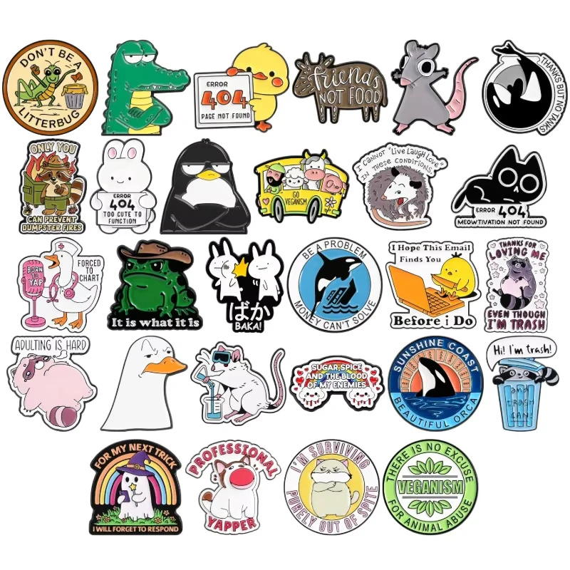 Fun Animal Quotes Collection Enamel Pins Frog Cat Rat Raccoon Brooch Orca Bunny Goose Badge Praying Mantis Opossum Jewelry Gift