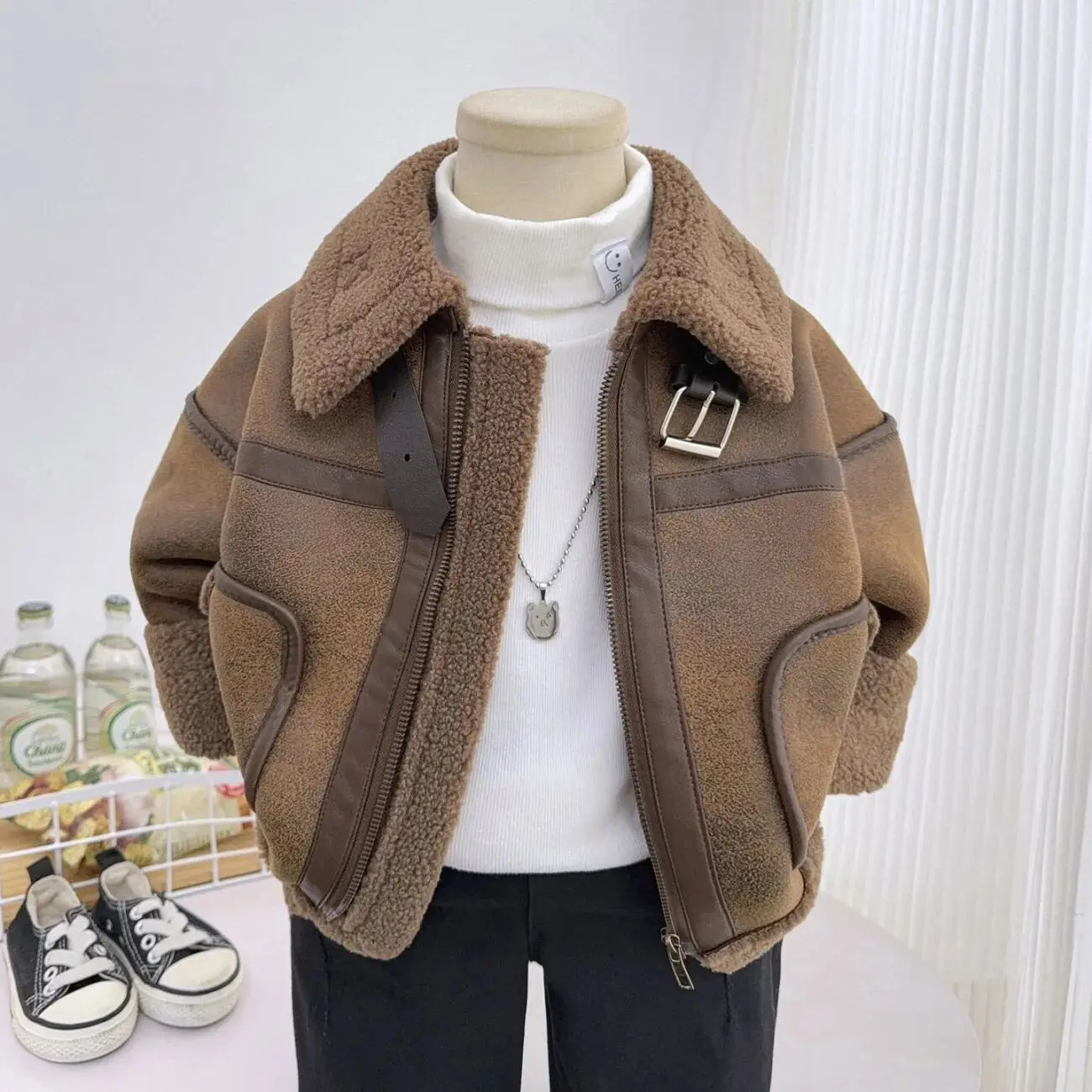 

Меховая куртка для маленьких мальчиков, осенне-зимнее новое модное детское замшевое и бархатное толстое пальто