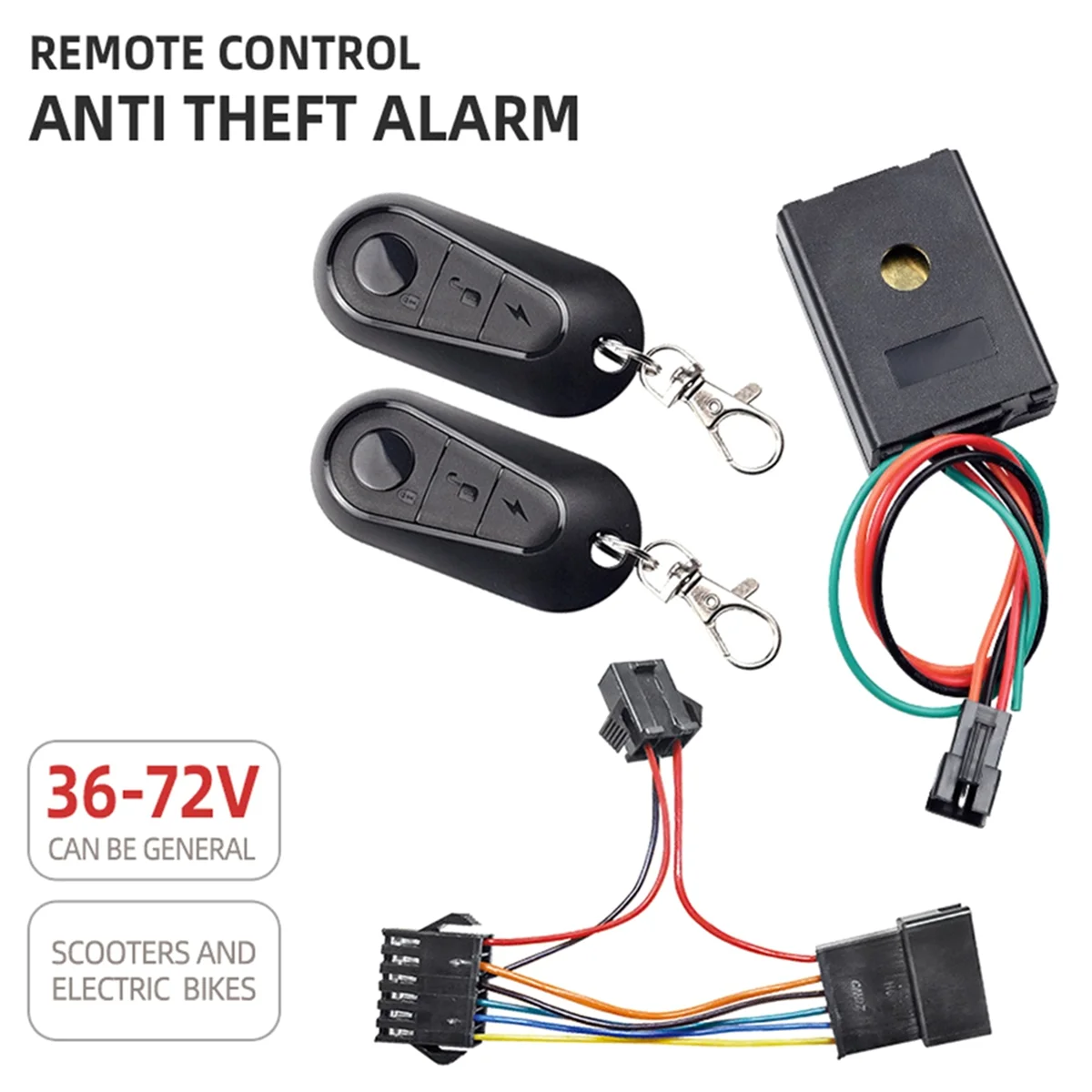 Electric Bicycle Alarm, Touch Start Electric Bike Alarm 36‑72V Anti Theft Security System for Electric Scooter Black