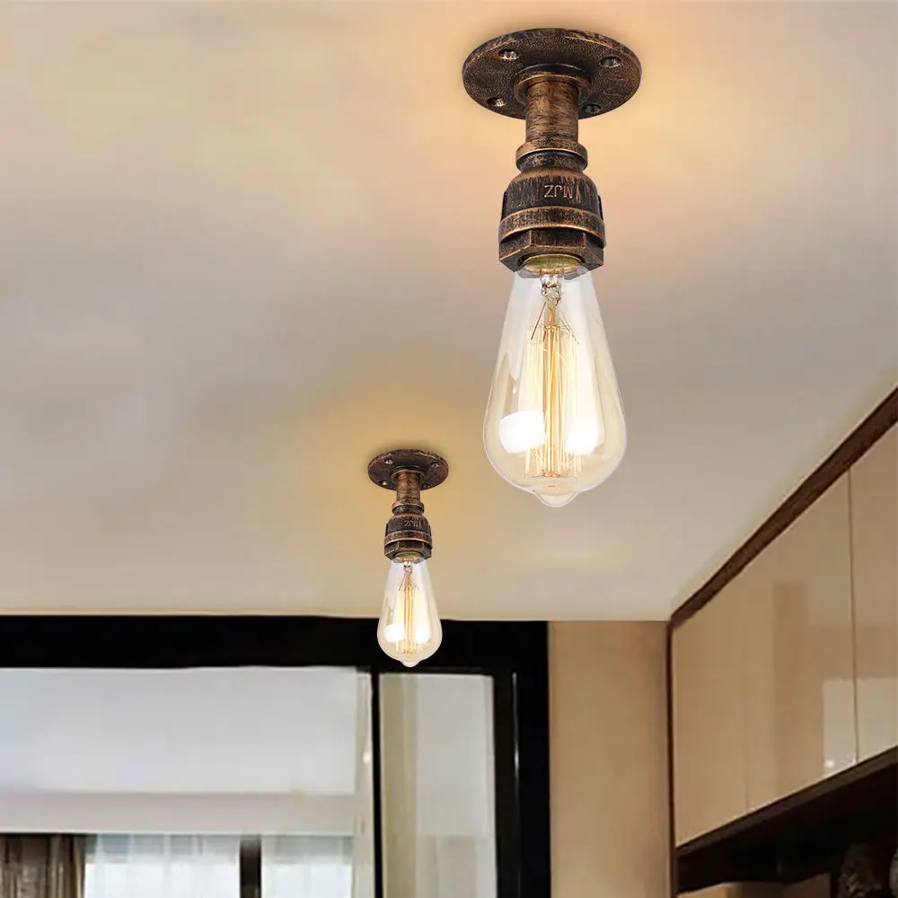 1/2 PCS Vintage Industrial Water Pipe Ceiling Light Ceiling Lighting Plafonnier LED E27 Fixture for Living Room Bar Bedside Lamp