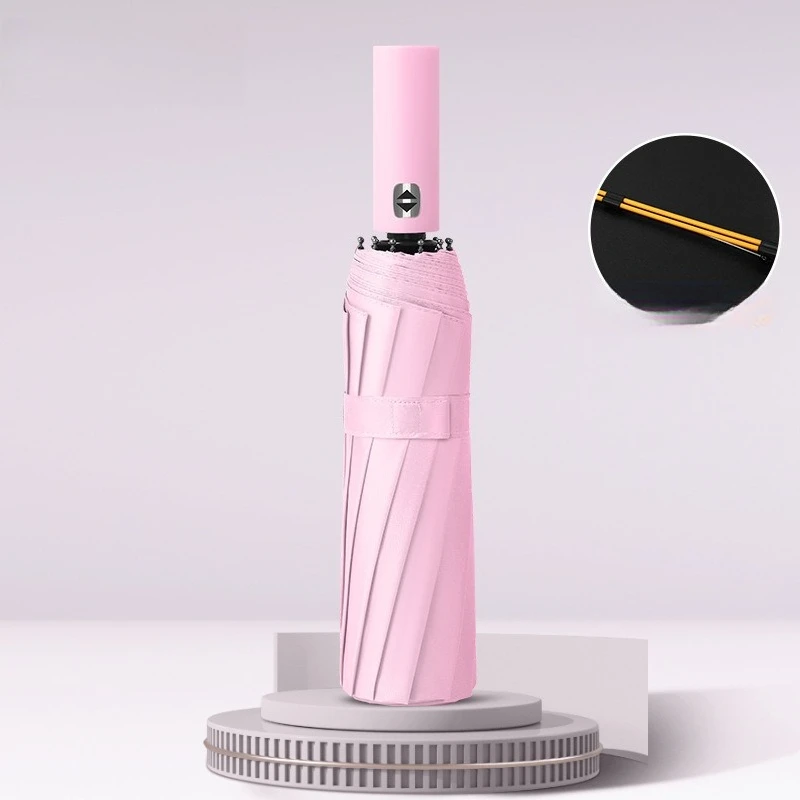 24-Bone Automatic Umbrella One-button Automatic Three-fold Simple Reinforcement Vinyl Weather and Rain Parasol