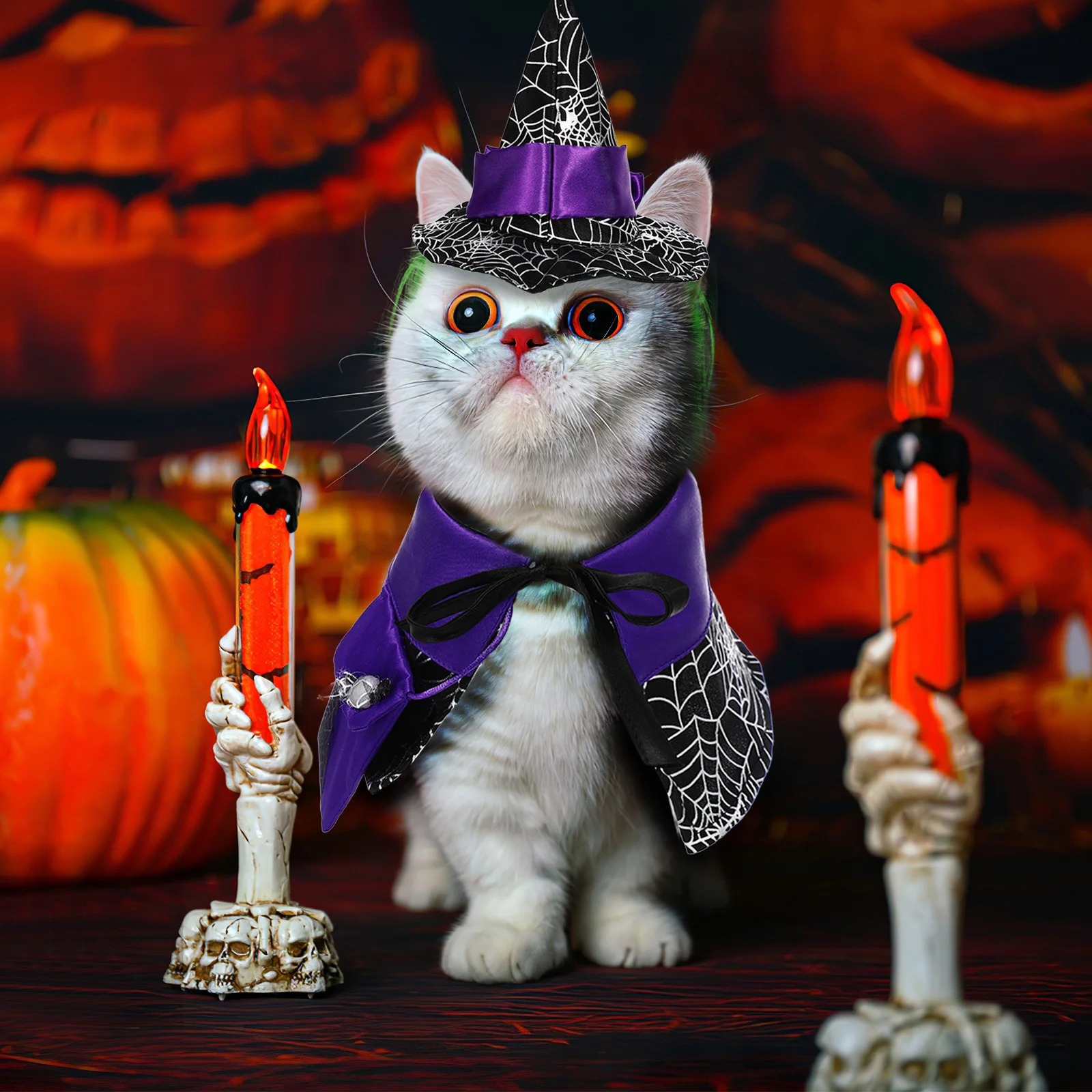 

Halloween Cat Costume Cat Cloak Cone Hat Versatile Use Cosplay Stage Performances Long-Lasting Wear Pet Costume