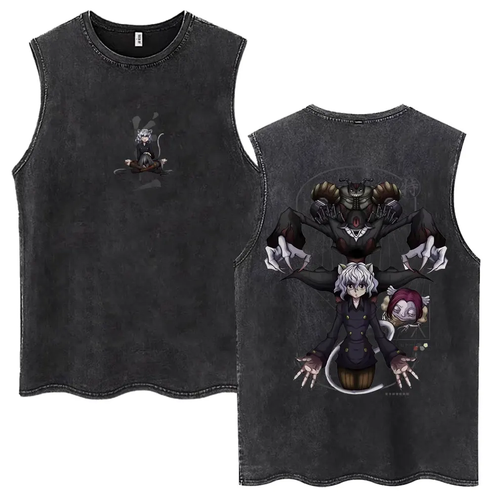 Vintage Wash Anime Hunter X Hunter Tank Tops Kite Phantom Troupe Hisoka Chrollo Sleeveless T Shirt Men Women Loose Cotton Vests