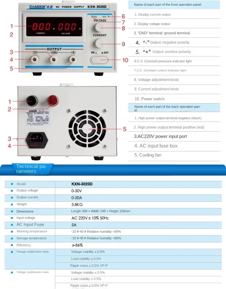 Imagem -03 - Regulated Power Supply Variável e Ajustável 30v 20a Entrada 220v Precisão Kxn3020d dc