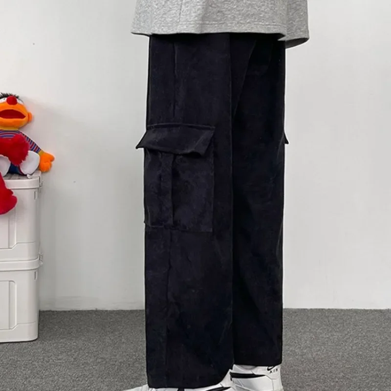 السراويل البضائع الرجالية سروال قصير زائد المخملية خمر عادية النمط الياباني جيوب بسيطة باردة الموضة العصرية Hombre أنيق فضفاض شيك