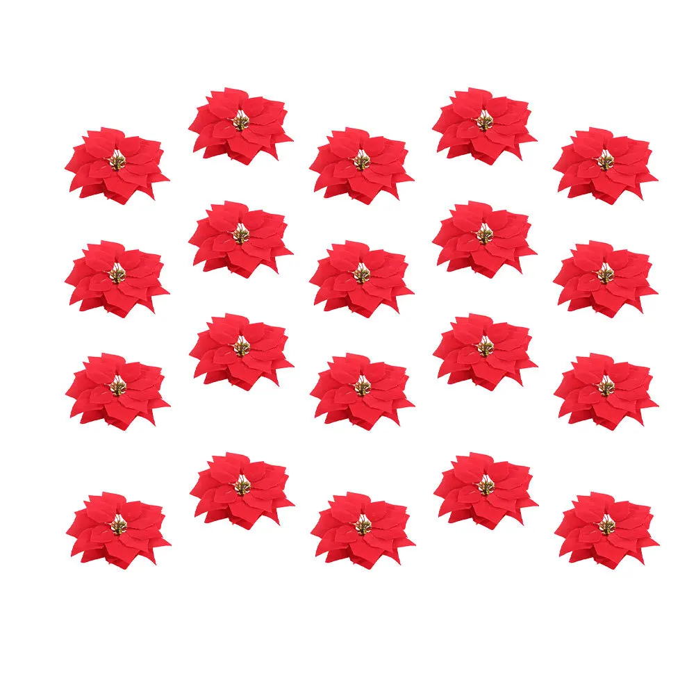 

20pcs Christmas Flower Artificial Hanging Decor Bright Red Fake Flowers For Diy Craft Party Wedding Home Xmas Tree Decoration