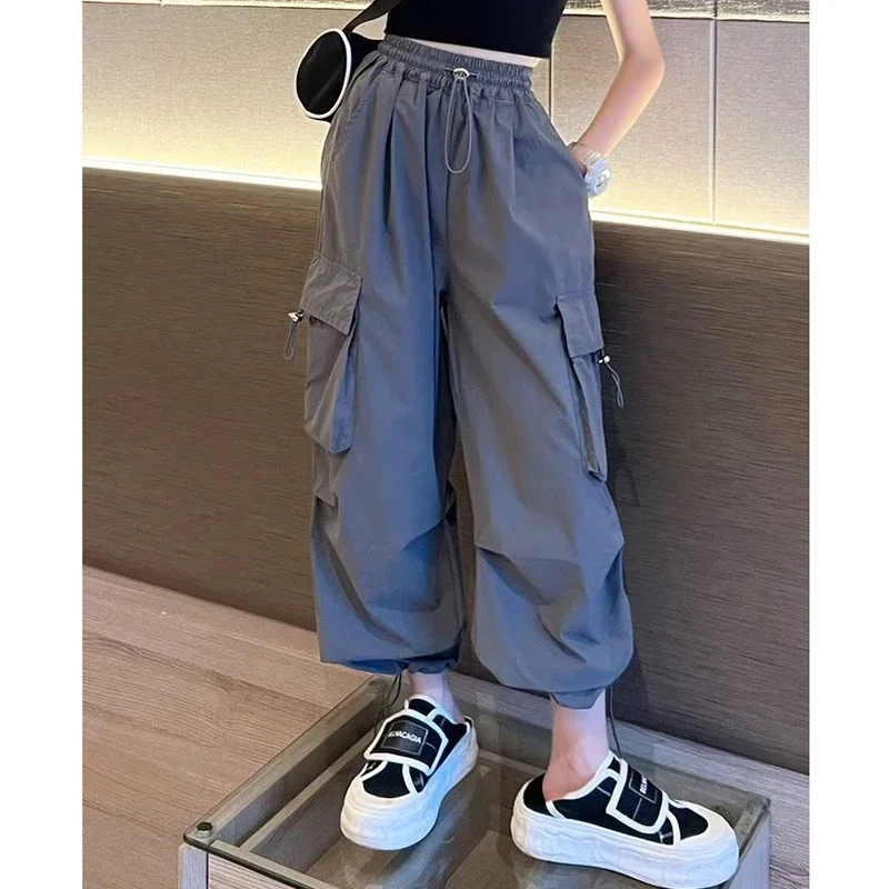 Spring Autumn New Girls Cargo PantsTeen Girls Streetwear Baggy Trousers For 5 6 8 10 12 14 Years Kids Casual Wide Leg Pants