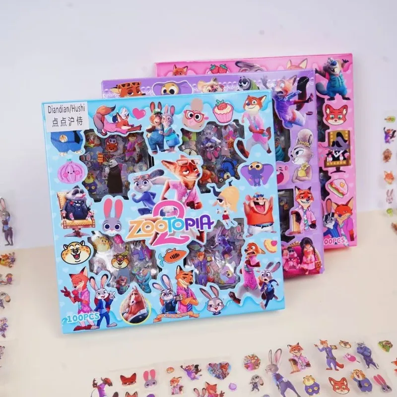 Disney Zootopia Kawaii Cartoon 100 Stück Aufkleber Geschenkbox Keine Duplikate Einzigartige Designs mit Nick Judy Charaktern Weihnachtsgeschenk