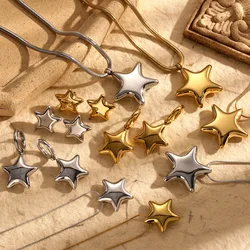 316L Stainless Steel Shiny Smooth Five-pointed Star Creative Necklace Earrings For Women 18K Gold Plated Chain Jewelry Set Gifts