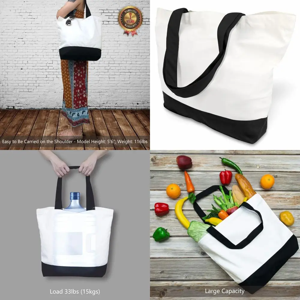 

12-Pack Large 12oz Cotton Canvas Tote Bags, Reusable Grocery Shopping Bags, Fashionable Two-Tone Totes for Crafts and DIY Design