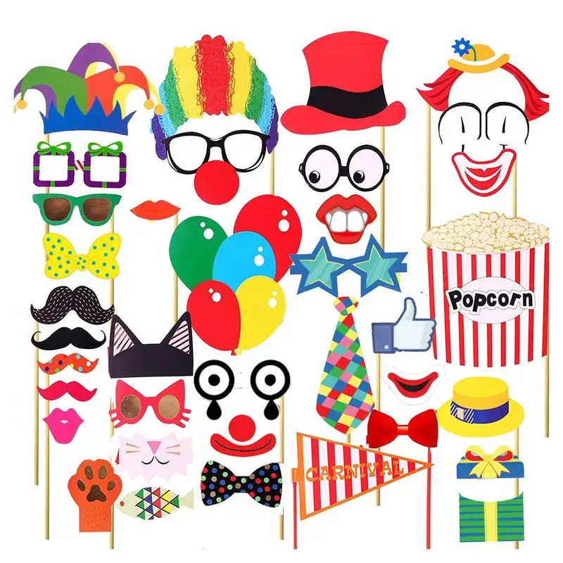 

Party Props Photo Booth Accessories 36 Pieces Funny Circus Props DIYClown Nose Hat Decorations Party Supplies Favor Accessories