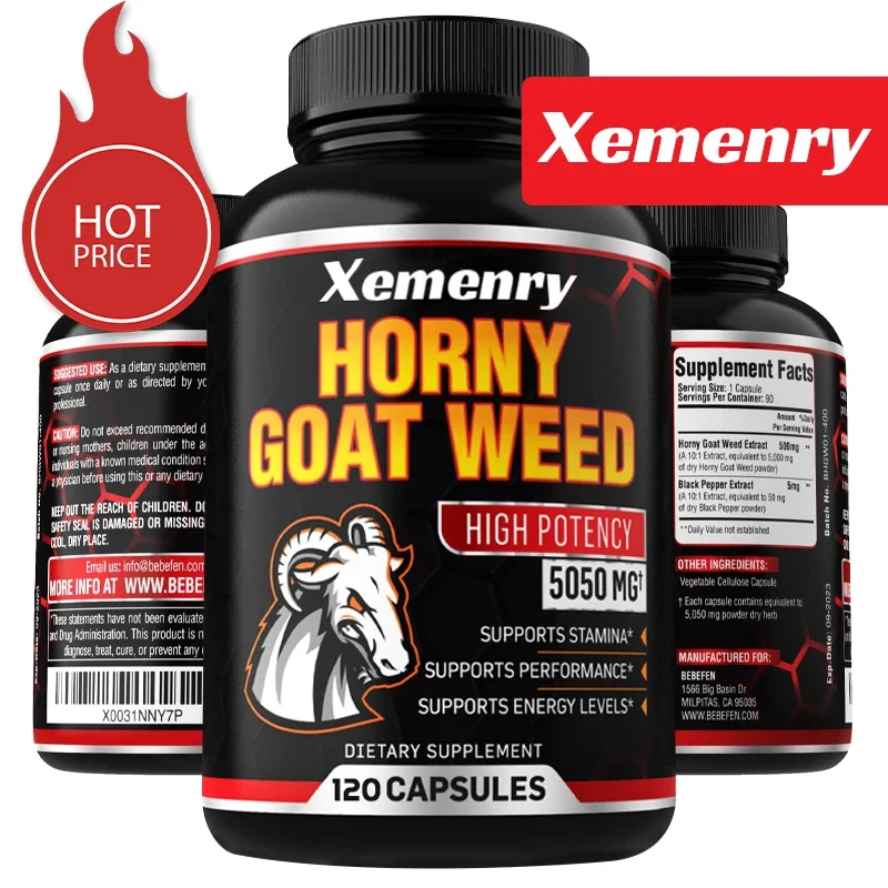 Men\'s Horny Goat Weed Capsules 5050 mg Formula Contains Black Pepper Extract