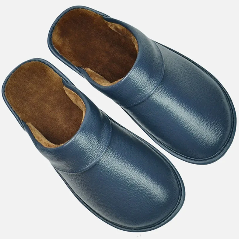 Plus Big Size 45 46 Unisex Genuine Leather Slippers Waterproof Indoor House Brand Shoes Men Slippers 2022 New Man Women Slippers