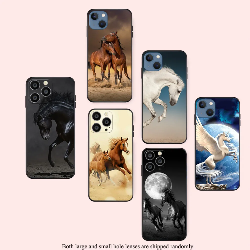 AK-32 Running Horses Animal Soft Case For iPhone 15 14 13 12 11 Mini Max Pro Plus