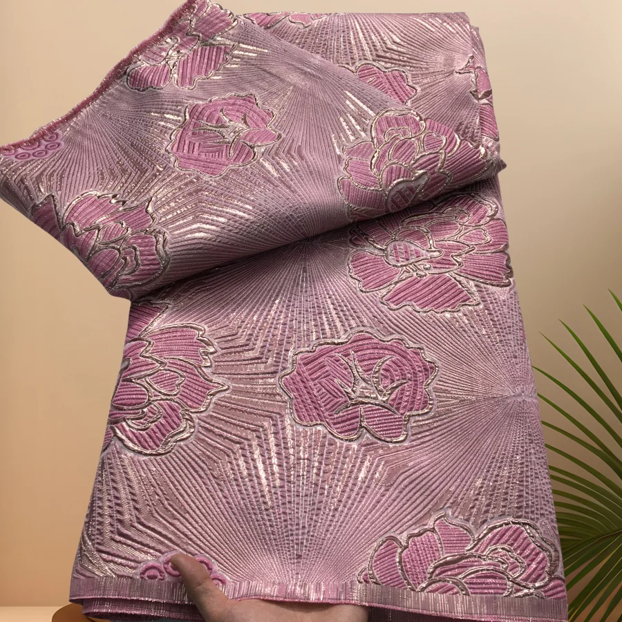 5Yards African Jacquard Lace Fabric 2025 High Quality Gilding Brocade Lace For Wedding Party Dress, Cultural Attire