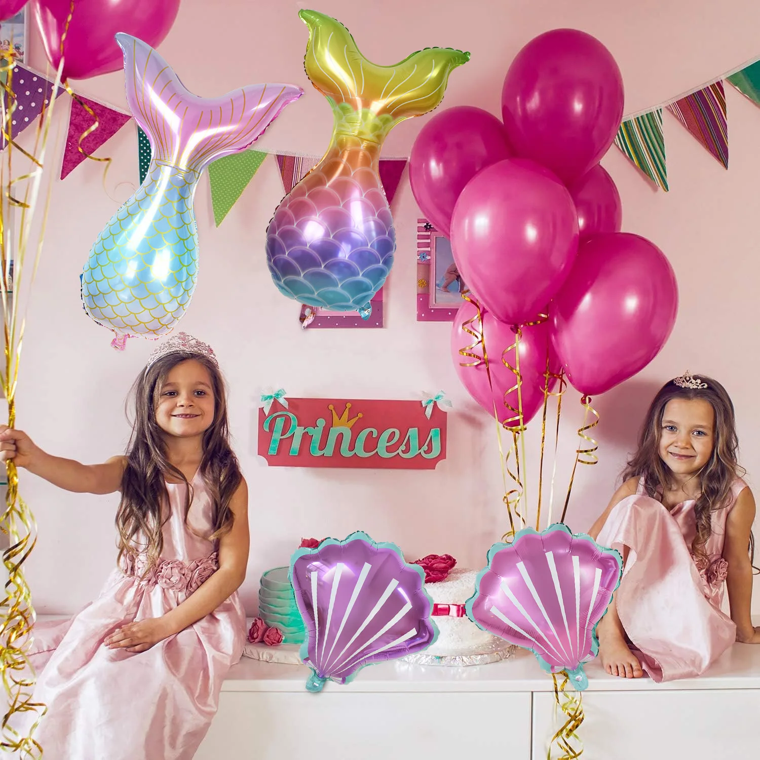 

Gradient Iridescent Mermaid Tail Shell Foil Balloons Under The Sea Ocean Themed Kids Birthday Party Baby Shower Decor Supplies