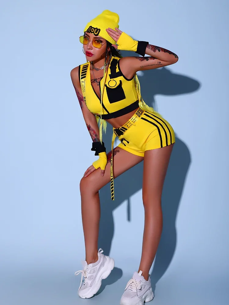 

Yellow Cheerleader Uniform Hip Hop Clothes Female Jazz Dancewear Rave Outfit Girl Sets Stage Costume Festival Clothing