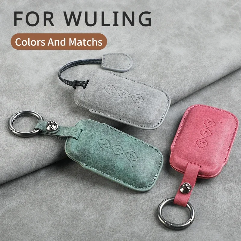 

Leather For Chevrolet Aveo Trax Groove Captiva 2024 Wuling Flip Car Key Case Cover Shell 3 Button Remote Key Keychian Accessory