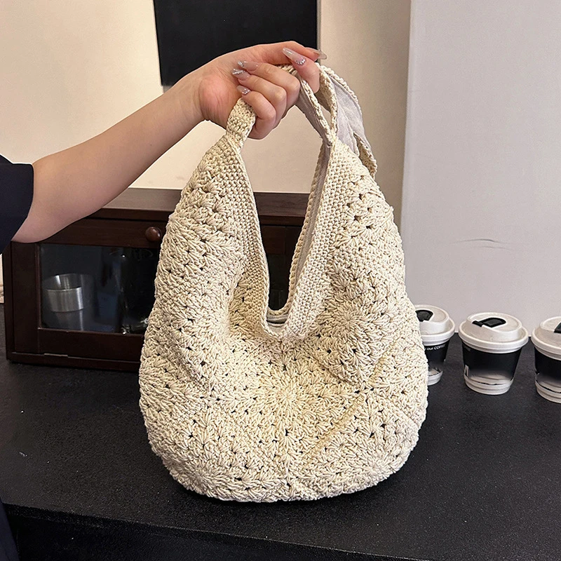 Women Fashion Woven Handbag Large Capacity Straw Woven Tote Shoulder Bag All-matched Top-Handle Bag