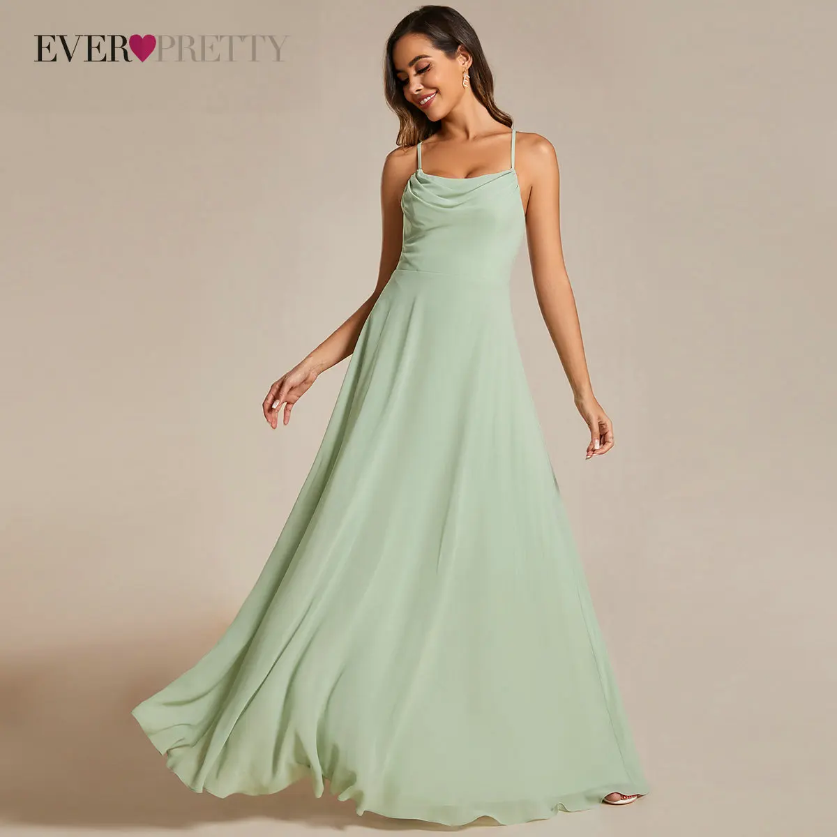 Ever Pretty New Elegant A Line Swing Collar Long Bridesmaid Dresses Women Sage Green Dress For Wedding robes invitée mariage