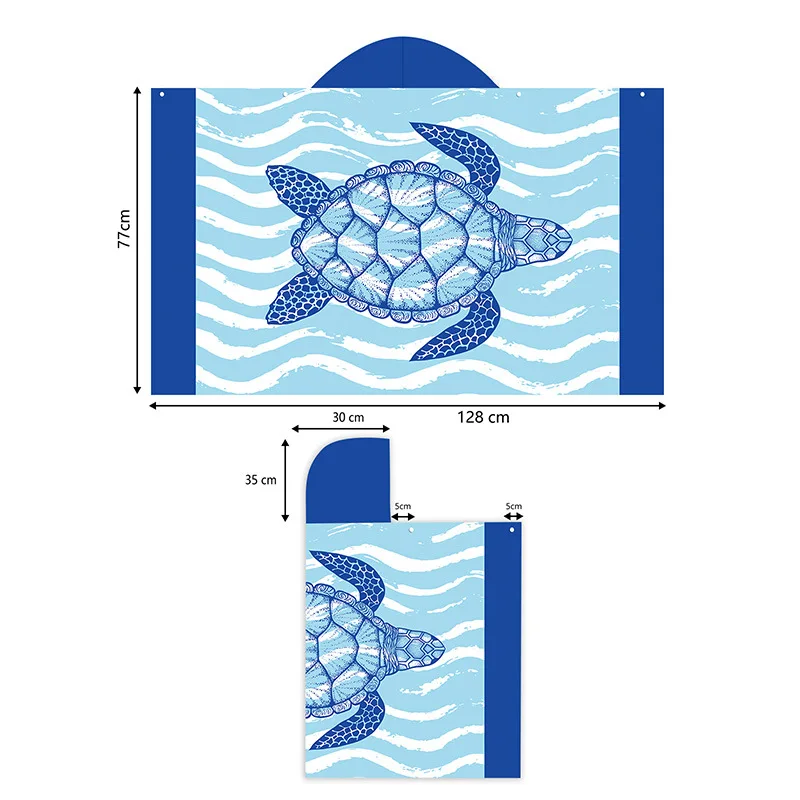 Sea Turtle Beach Towel Soft Microfiber Quick Dry Large Bath Towels Hooded Cloak Wetsuit Kids Girls Poncho Bathrobe For Swim Surf