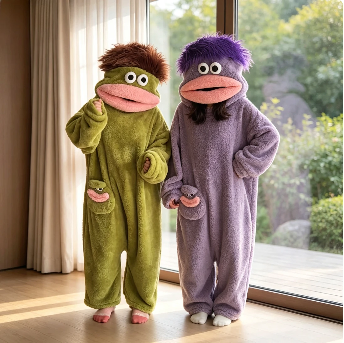 New Big Mouth Monster Cute Funny Onesie Pajamas Thickened Coral Fleece Homewear For Couples Men Women Autumn Cartoon Pajamas